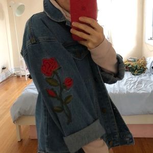 Forever 21 Embroidered Rose Jean Jacket